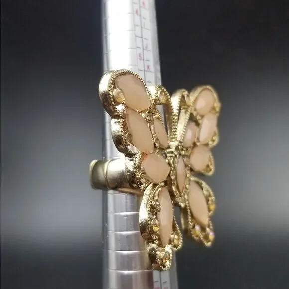 Pale pink cathedral butterfly ring adjustable sizing. R138 - Picture 3 of 4